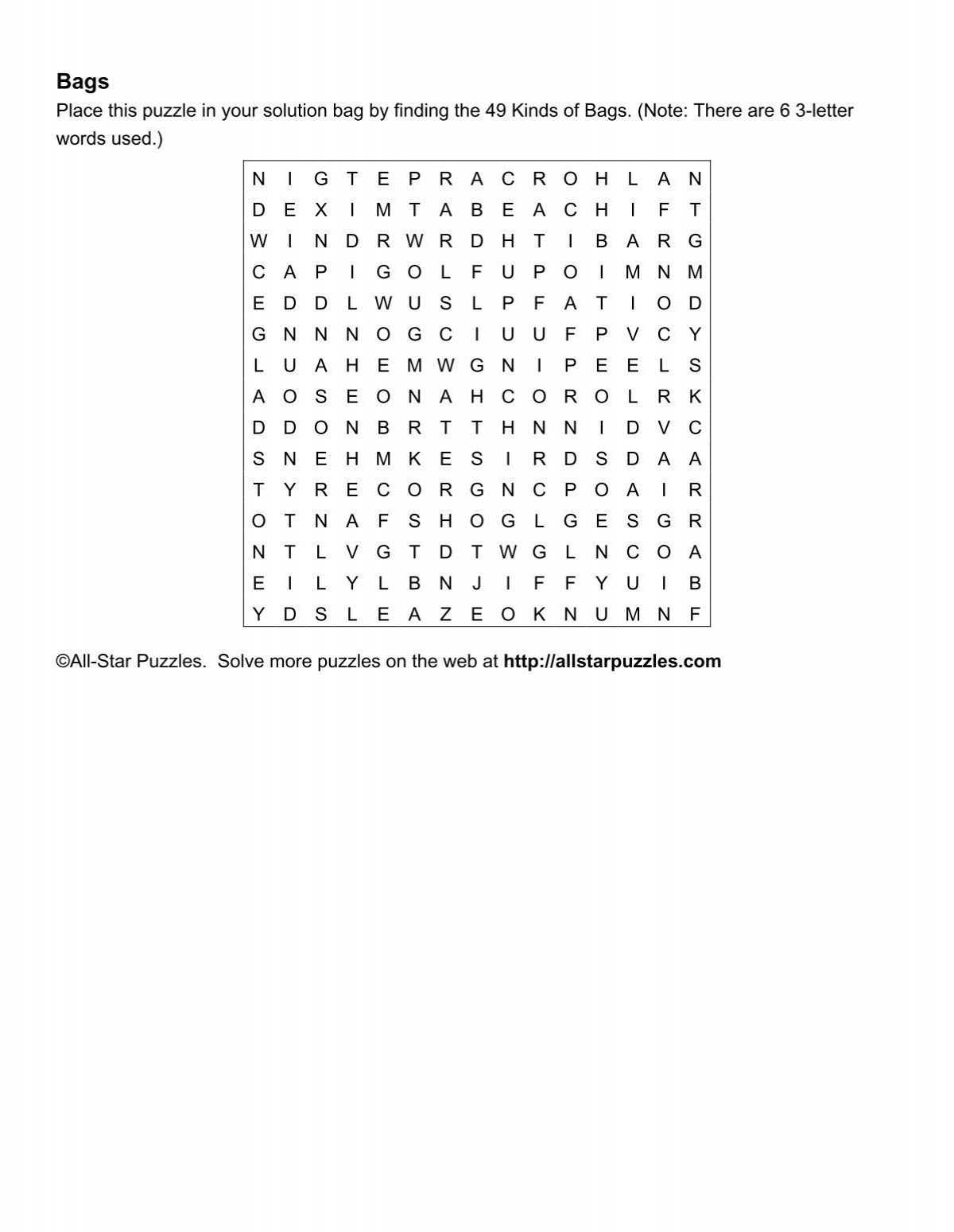 A Pdf File Of The Bags Word Search Puzzle - All-Star Puzzles with regard to Merry Christmas Word Search All-Star Puzzles Answer Key