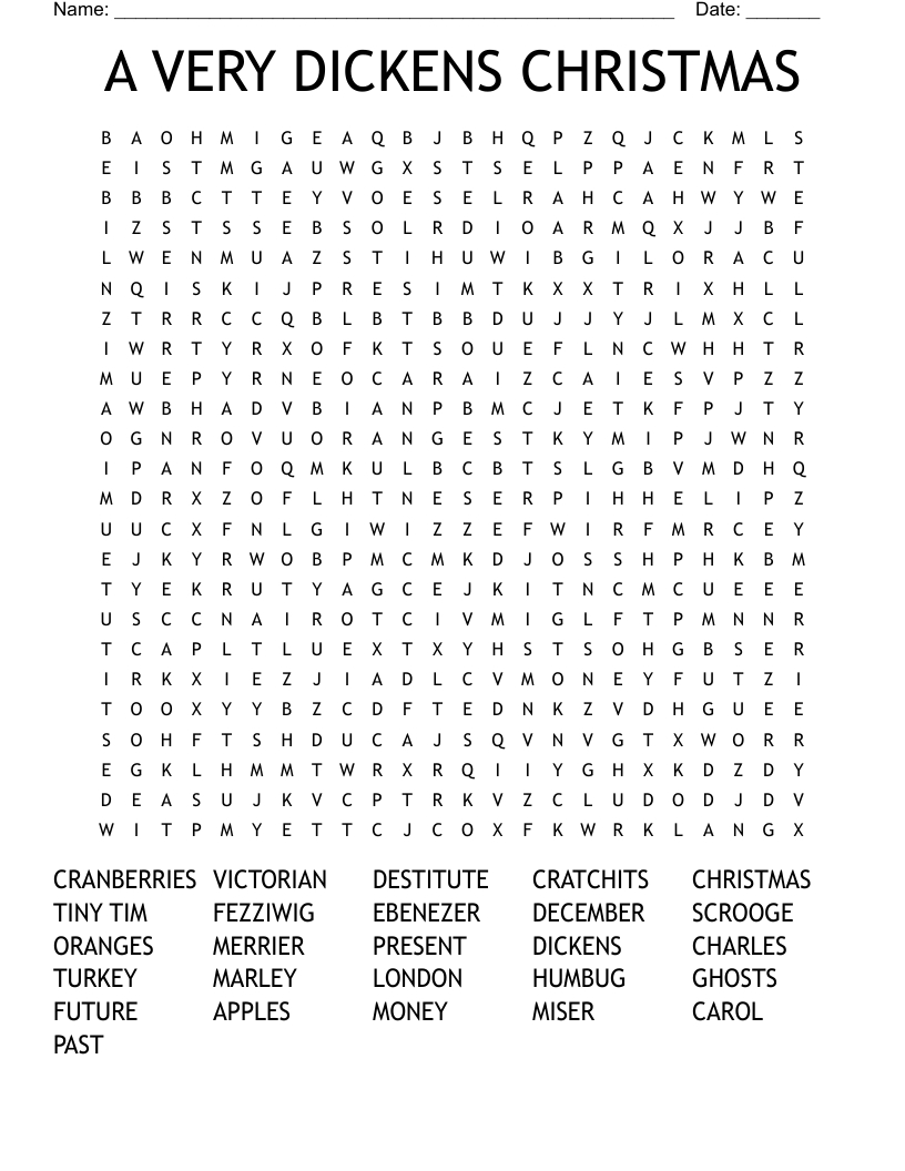 A Very Dickens Christmas Word Search - Wordmint within Victorian Christmas Word Search