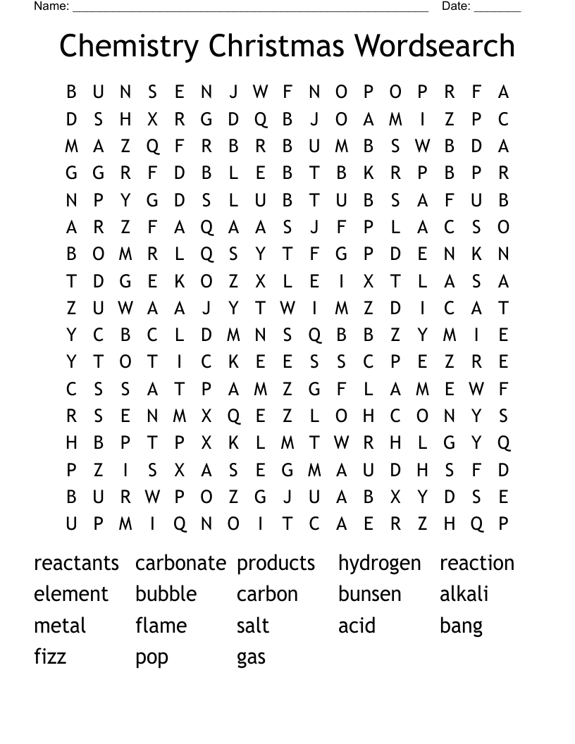 Chemistry Christmas Wordsearch - Wordmint within A Christmas Element Word Search