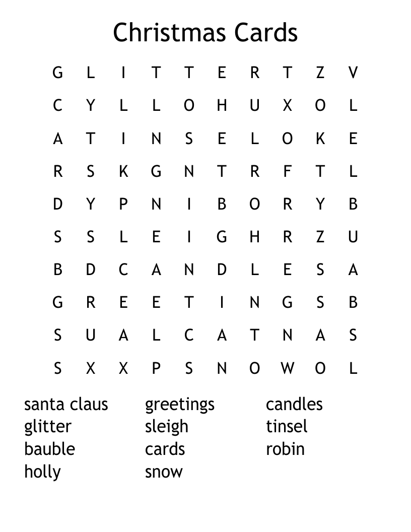 Christmas Cards Word Search - Wordmint with Small Christmas Word Search