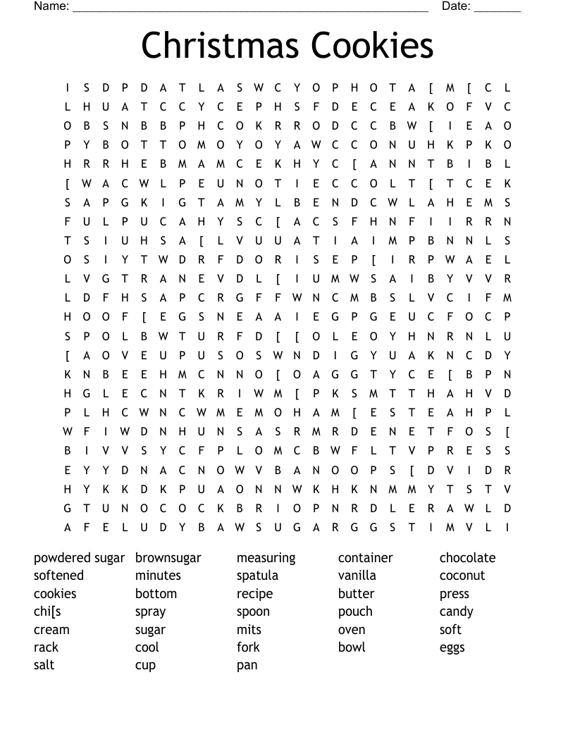 Christmas Cookies Word Search - Wordmint in Baking Christmas Cookies Word Search