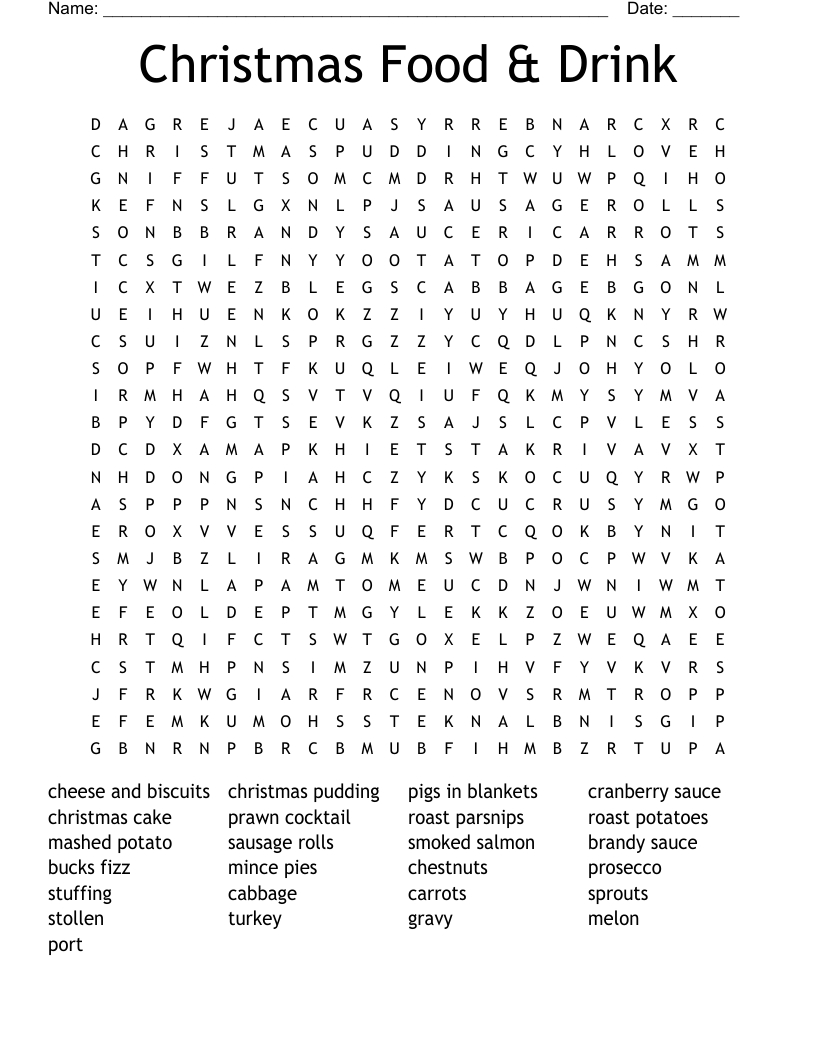 Christmas Food & Drink Word Search - Wordmint for Word Search Christmas Puzzles