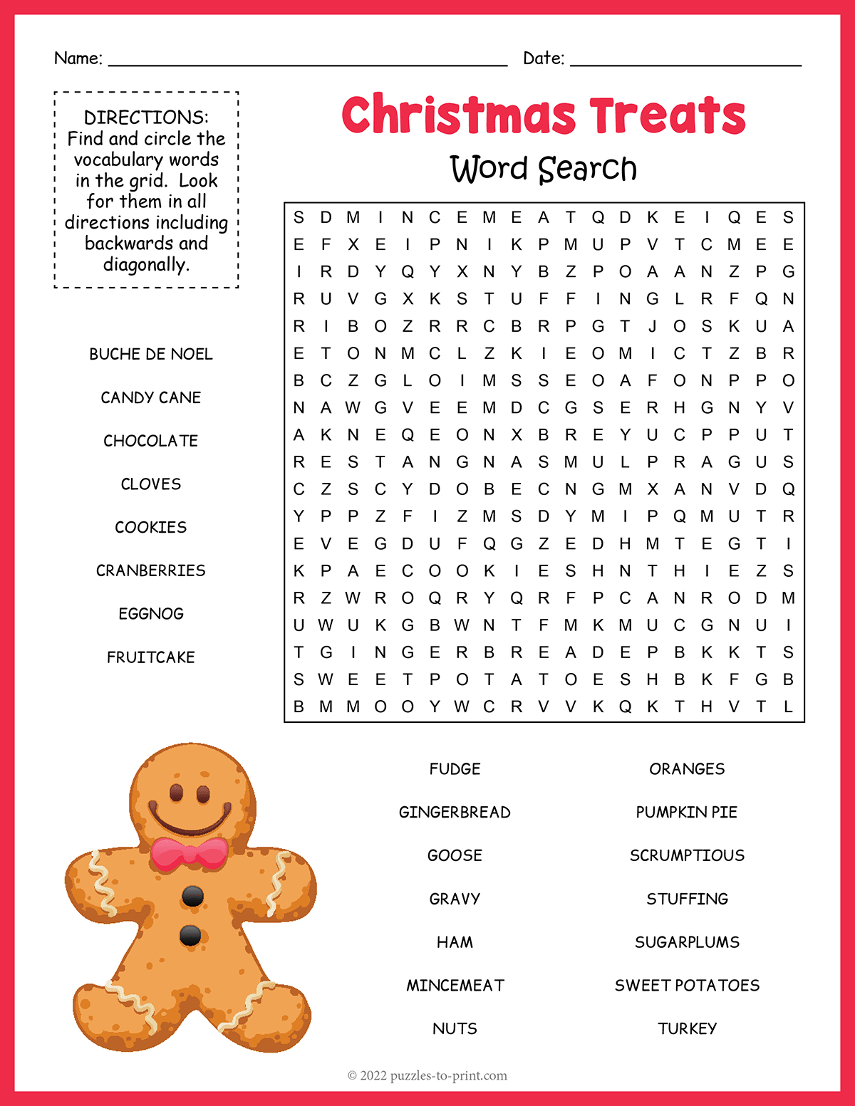 Christmas Foods Word Search with Christmas Treats Word Search