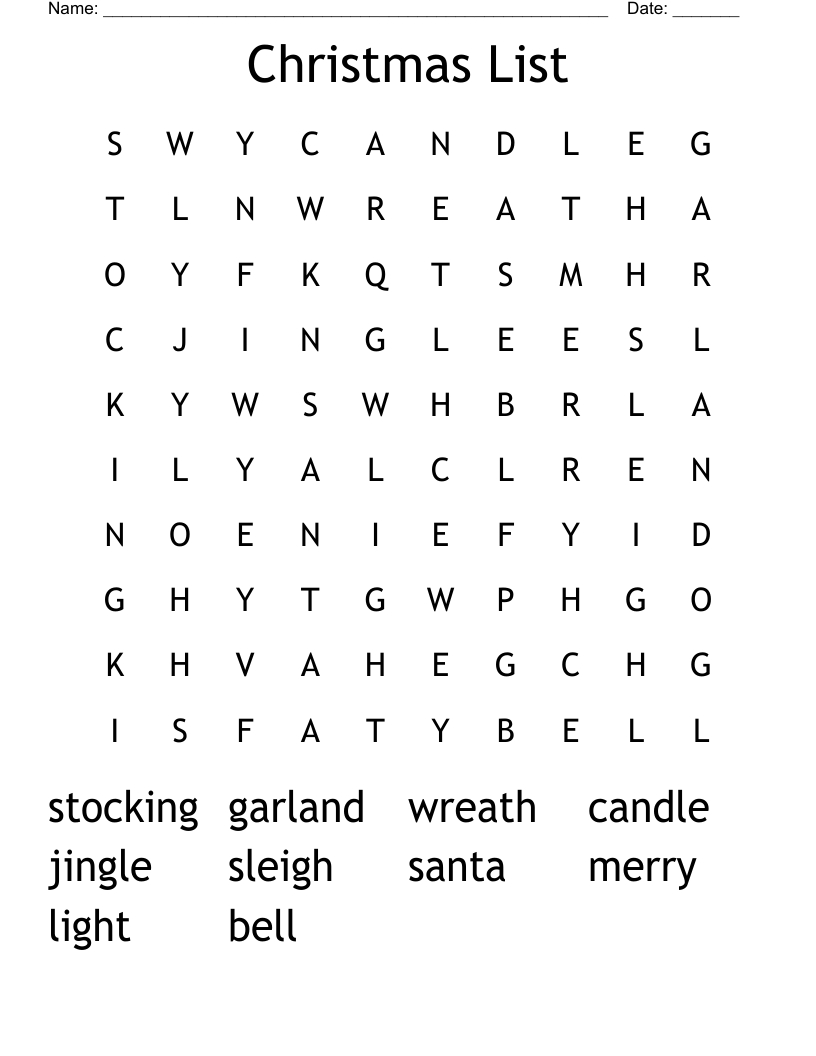 Christmas List Word Search - Wordmint in Christmas Word Search List