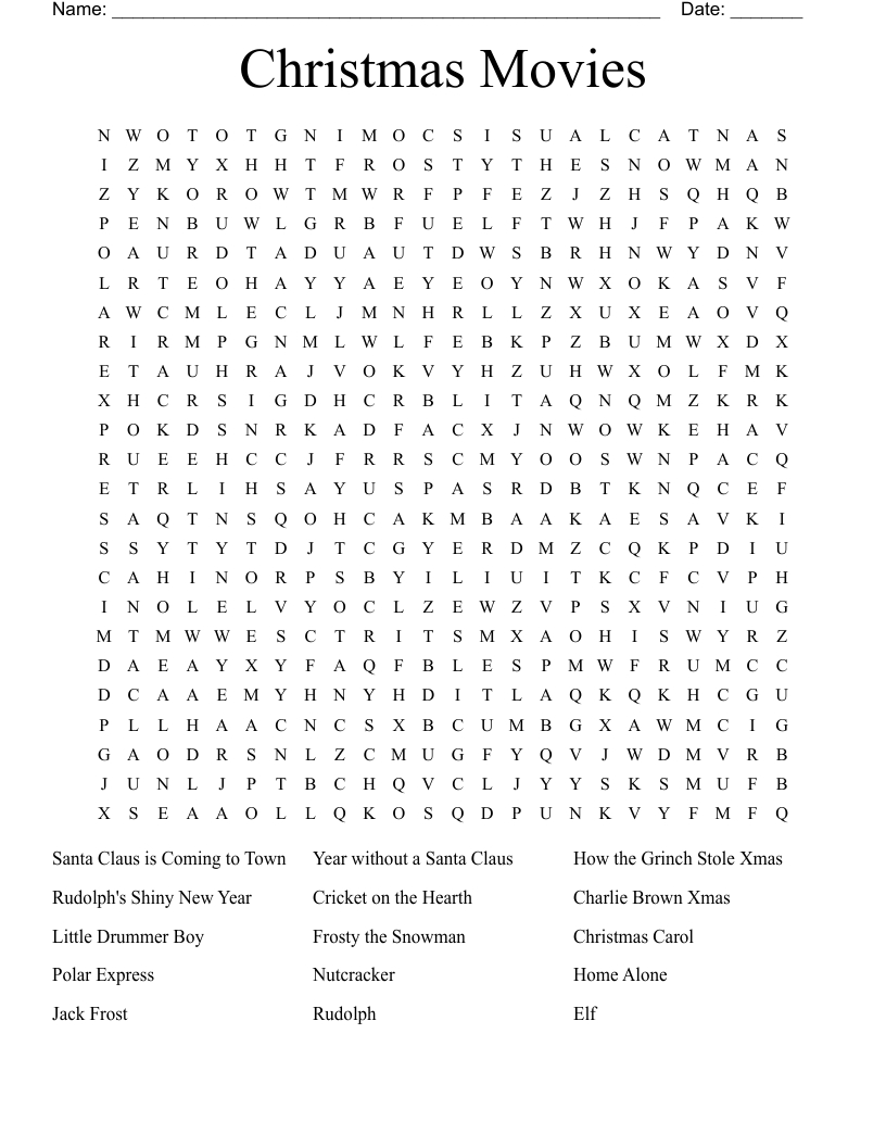 Christmas Movies Word Search - Wordmint in Disney Christmas Word Search