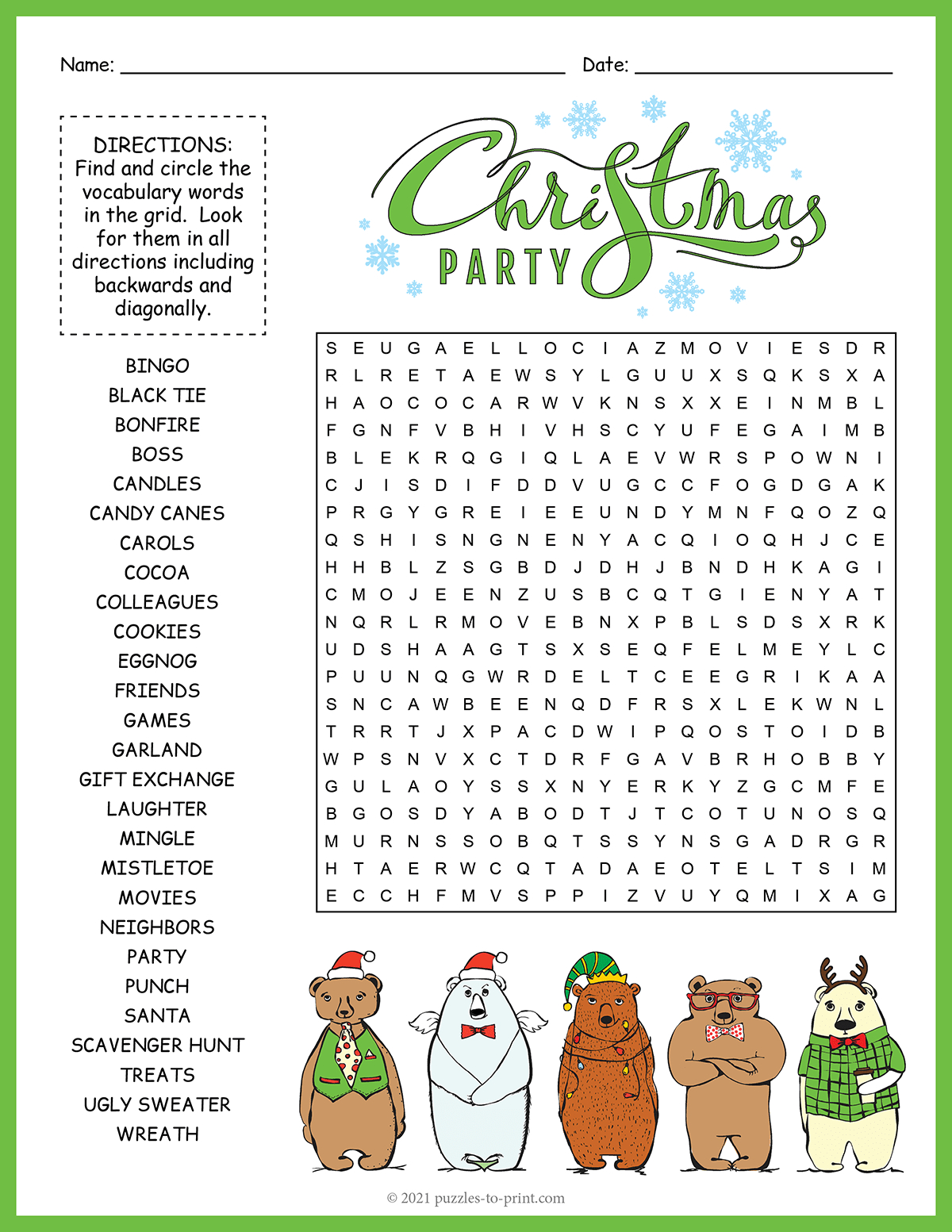 Christmas Party Word Search for Christmas Party Word Search Answer Key