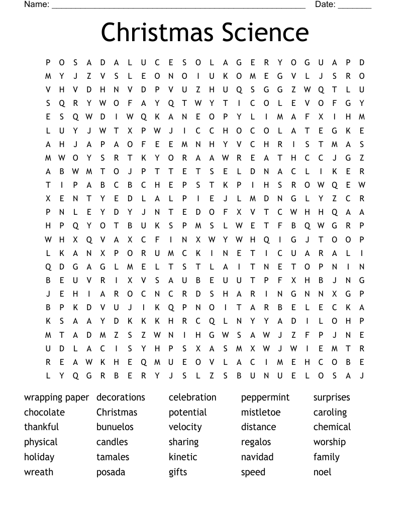 Christmas Science Word Search - Wordmint regarding Science Christmas Word Search