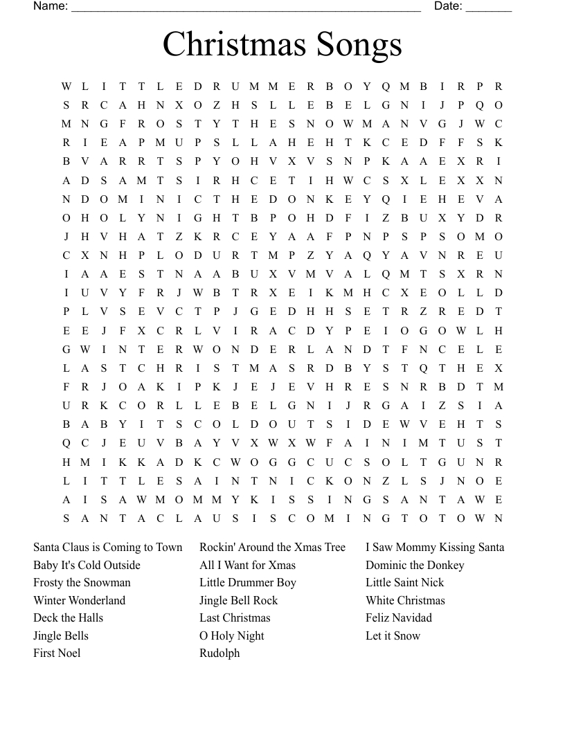Christmas Songs Word Search - Wordmint with Music of the Christmas Season Word Search