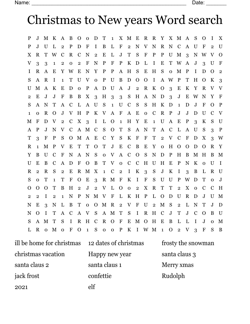 Christmas To New Years Word Search - Wordmint in Christmas And New Year Word Search