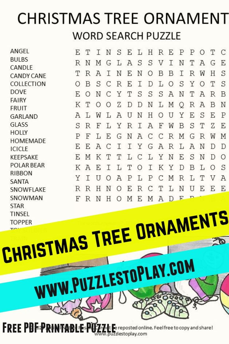 Christmas Tree Ornaments Word Search pertaining to Christmas Ornament Word Search