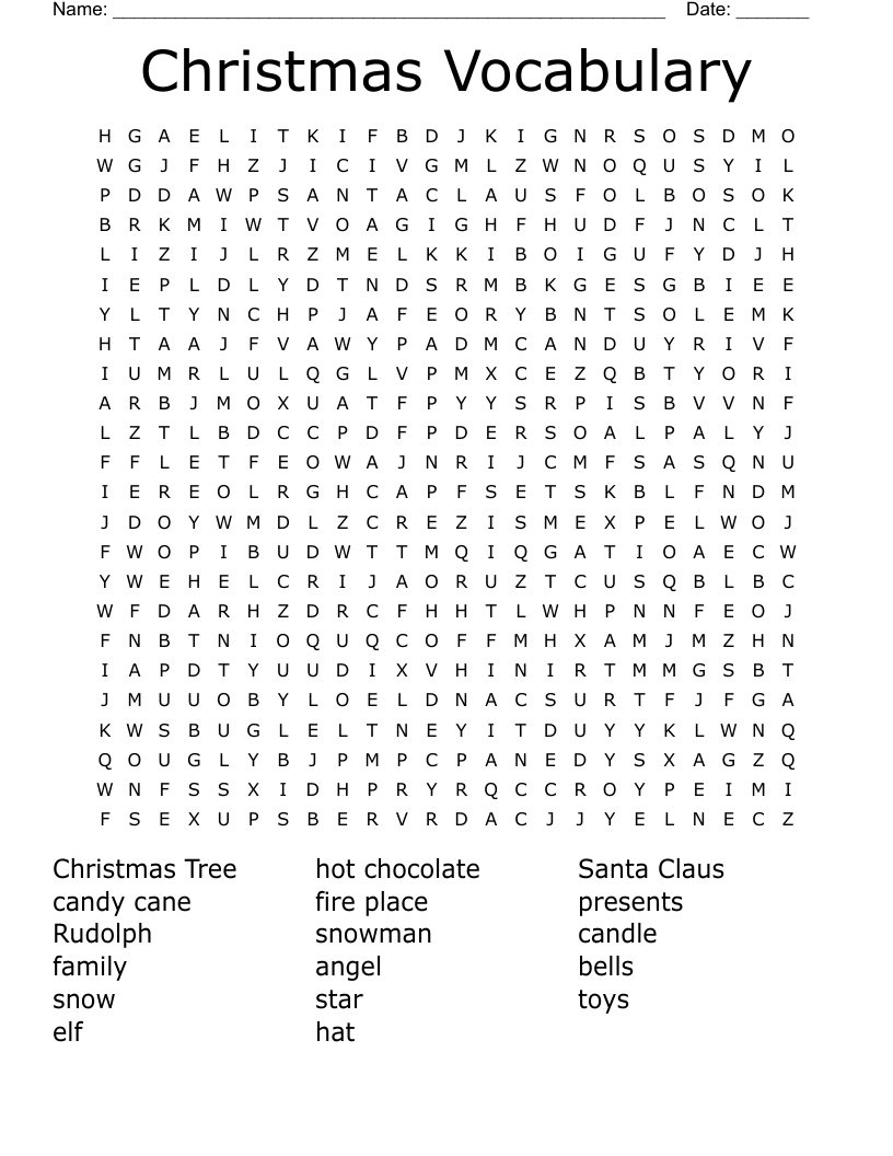 Christmas Vocabulary Word Search - Wordmint in Christmas Vocabulary Word Search