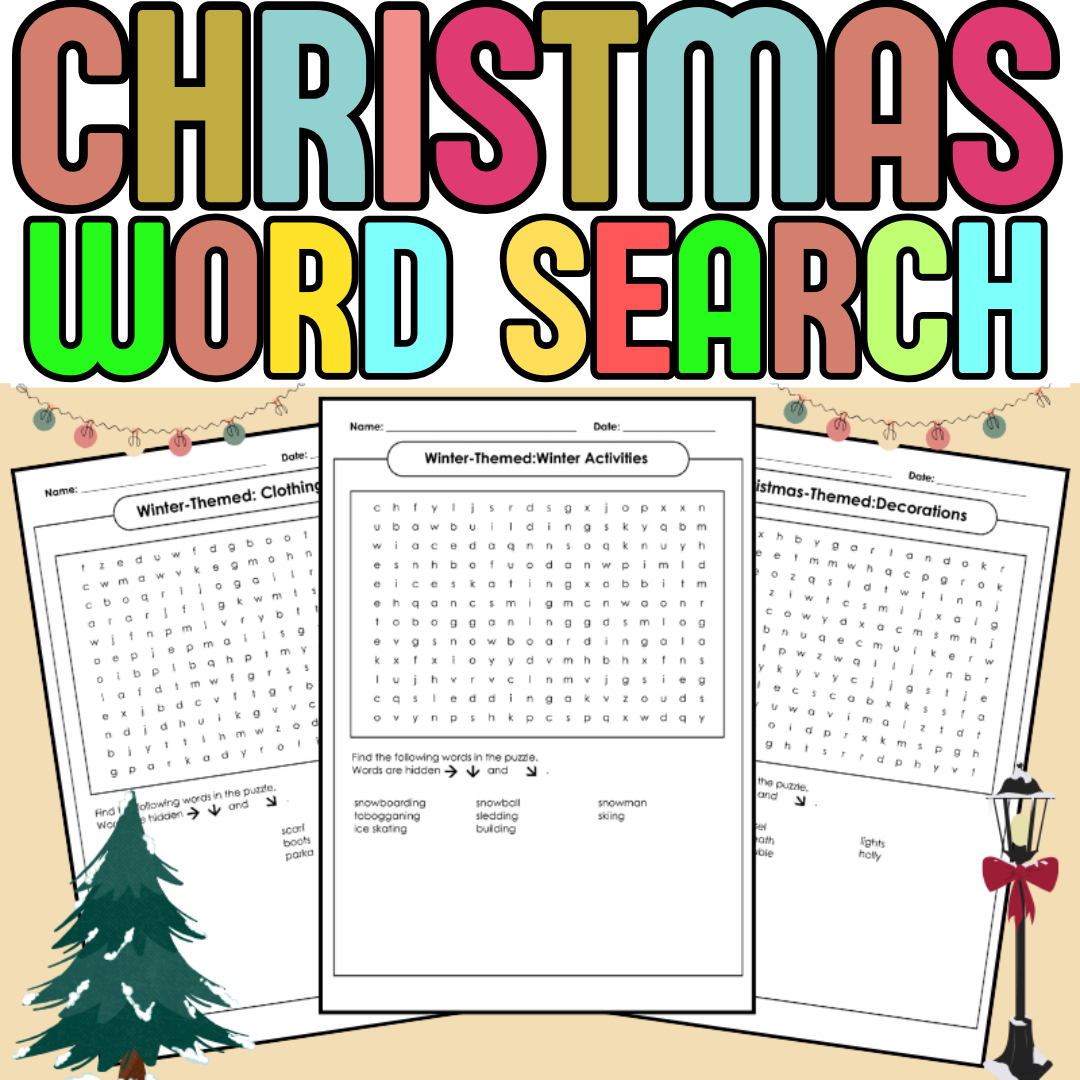 Christmas Winter Word Search Puzzles Pack | 7 Worksheets + Answer within Christmas Word Search Tes