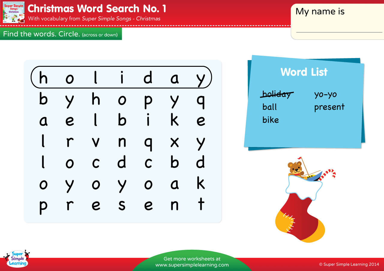 Christmas - Word Search #1 - Super Simple regarding Christmas Word Search 1