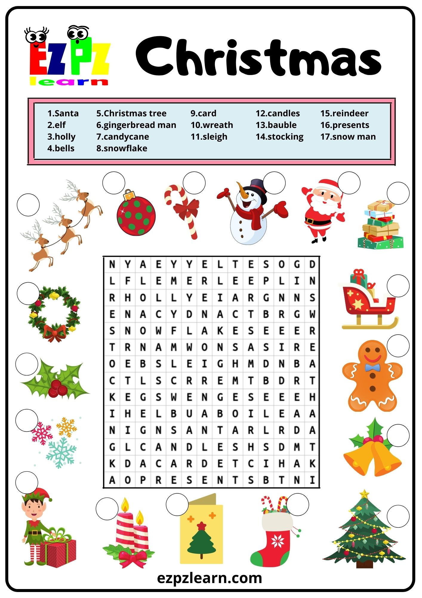 Christmas Word Search 2 - Ezpzlearn within Word Search Worksheets Christmas