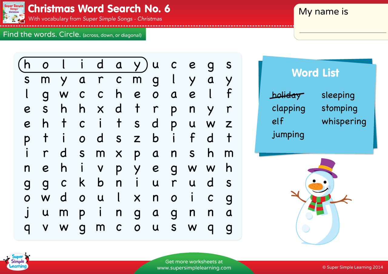Christmas - Word Search #6 - Super Simple inside Christmas Word Search Simple