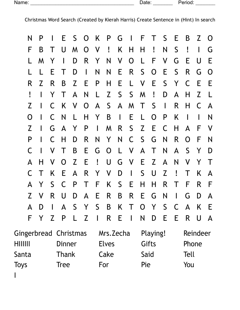 Christmas Word Search (Createdkierah Harris) Create Sentence within Create Christmas Word Search
