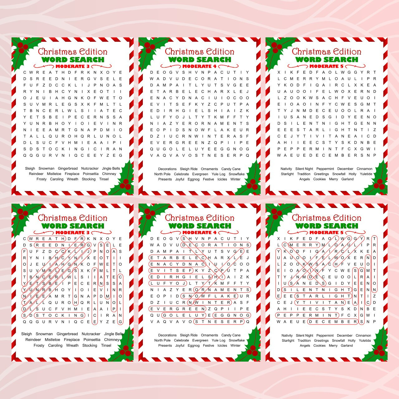 Christmas Word Search Pack: 5 Moderate Puzzles With Solutions inside When We Word Search Christmas