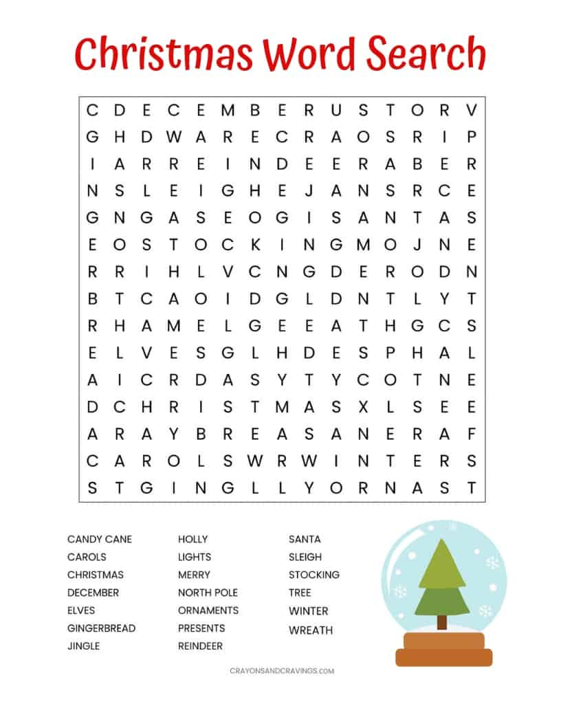 Christmas Word Search Printable (For Kids Or Adults) in Free Printable Kids Christmas Word Search