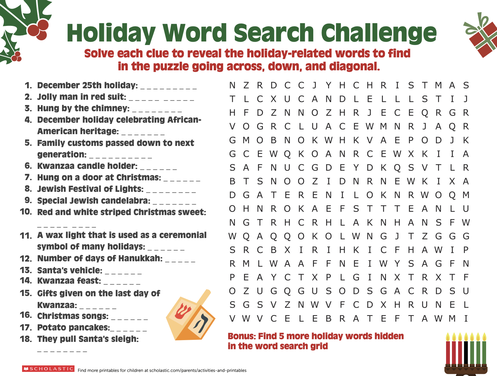 Christmas Word Search – The Tomahawk in Christmas Challenge Word Search Answer Key