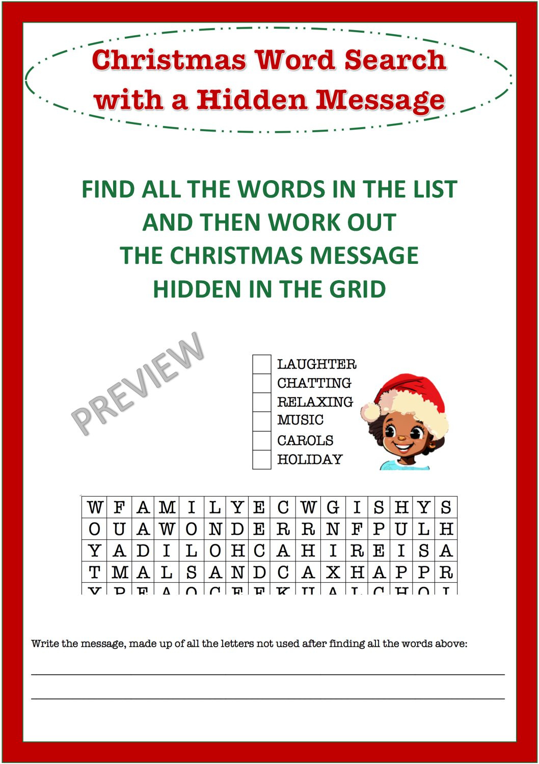 Christmas Word Search With Hidden Message • Teacha! - Worksheets with Christmas Word Search With Hidden Message
