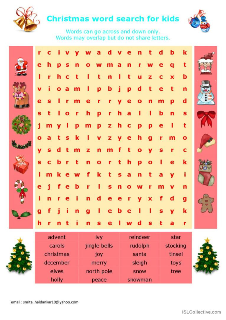 Christmas Word Search Word Search: English Esl Worksheets Pdf & Doc with regard to Christmas Activities Word Search