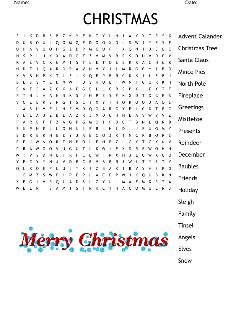 Christmas Word Search - Wordmint intended for Free Hard Christmas Word Search