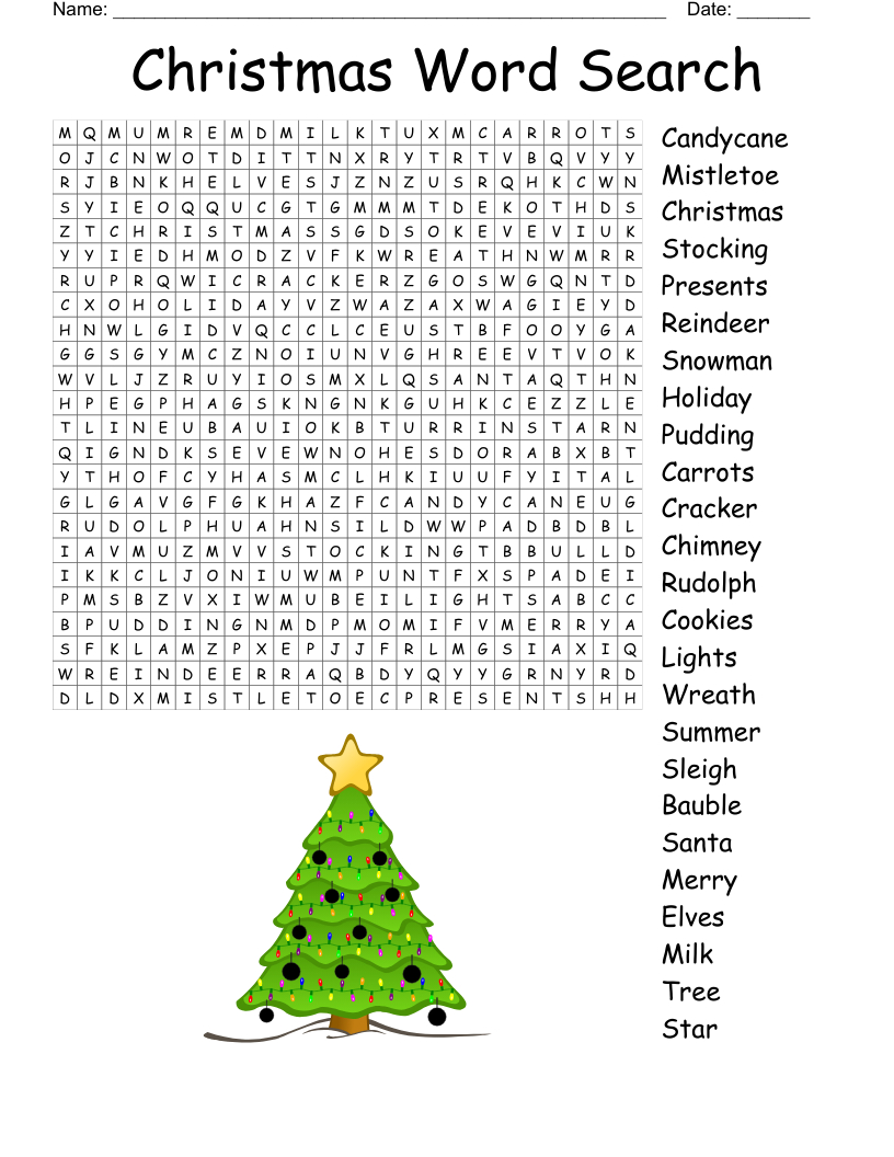 Christmas Word Search - Wordmint throughout Christmas Decorations Word Search Answer Key