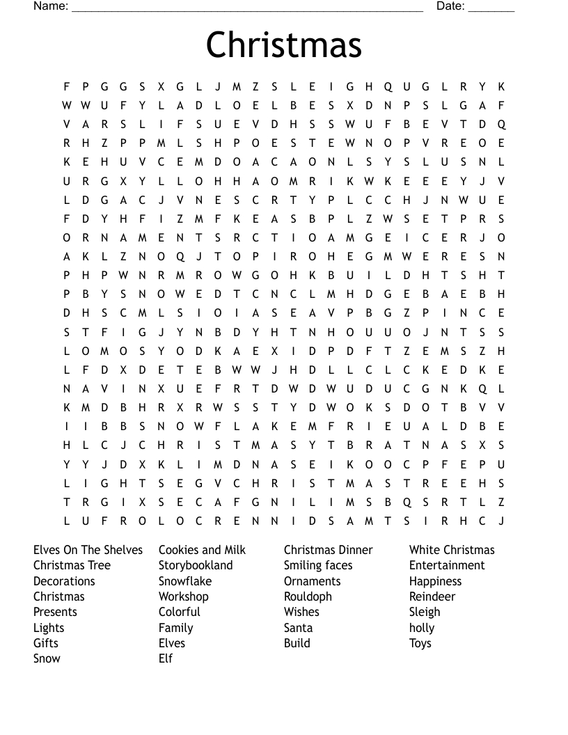 Christmas Word Search - Wordmint with Christmas Word Search 100 Words
