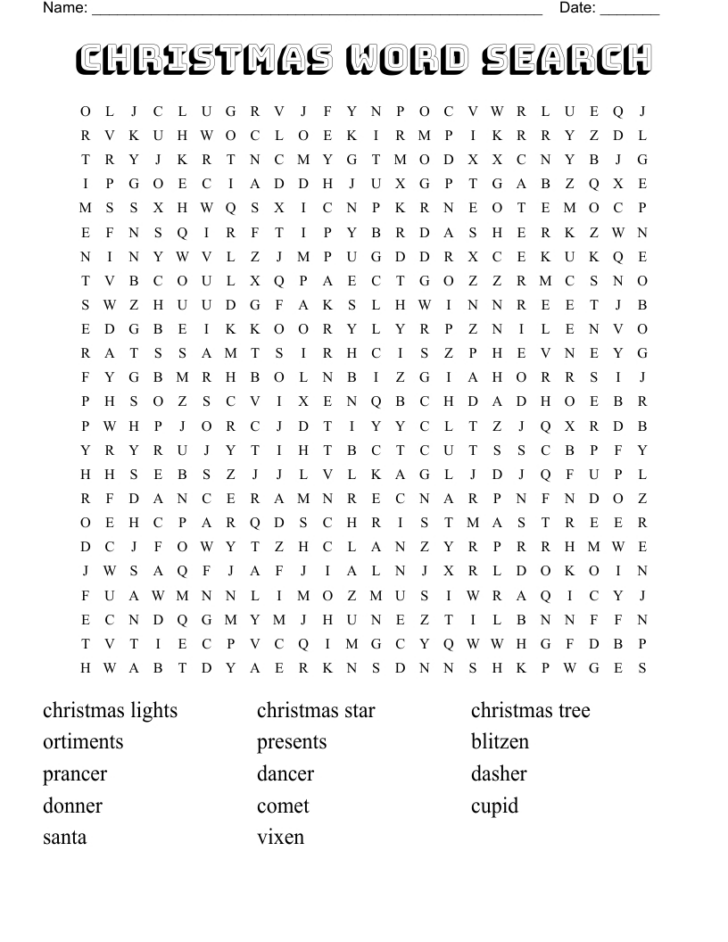 Christmas Challenge Word Search Tree Answers