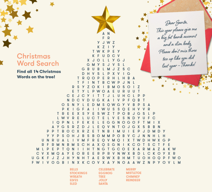Christmas Tree Shaped Word Search