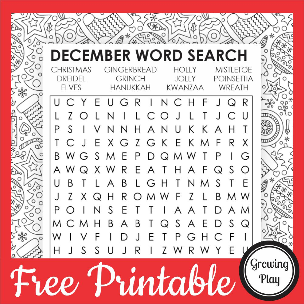 December Word Search Free Printable - Growing Play in Christmas Word Search App
