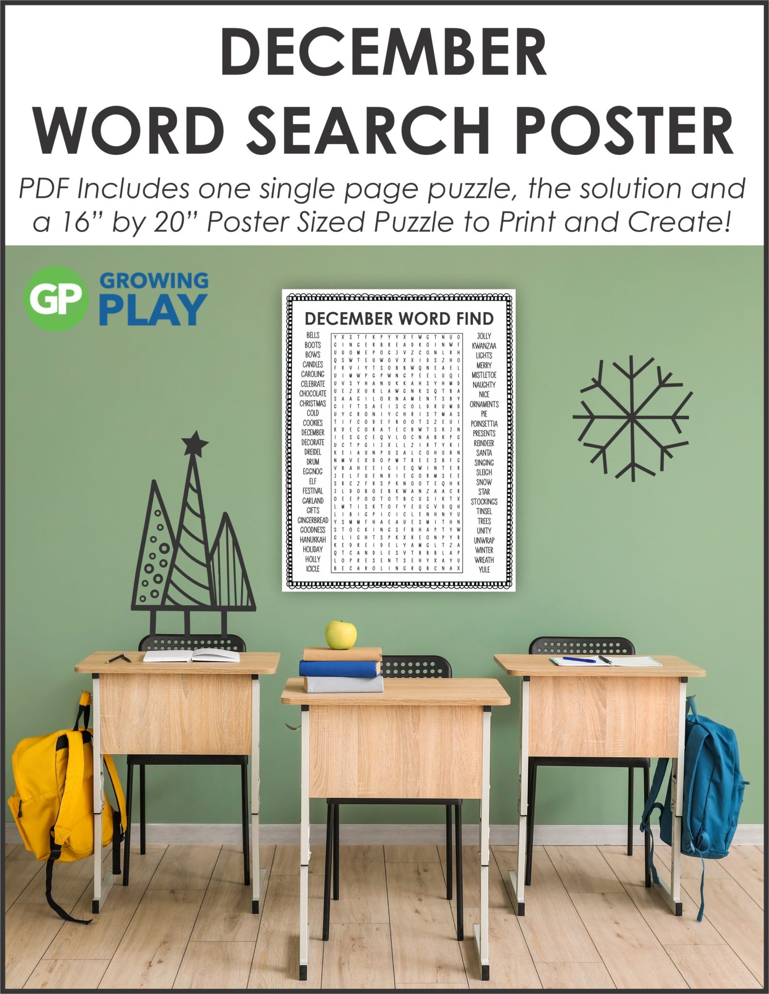 December Word Search Poster Puzzle pertaining to Poster Size Christmas Word Search