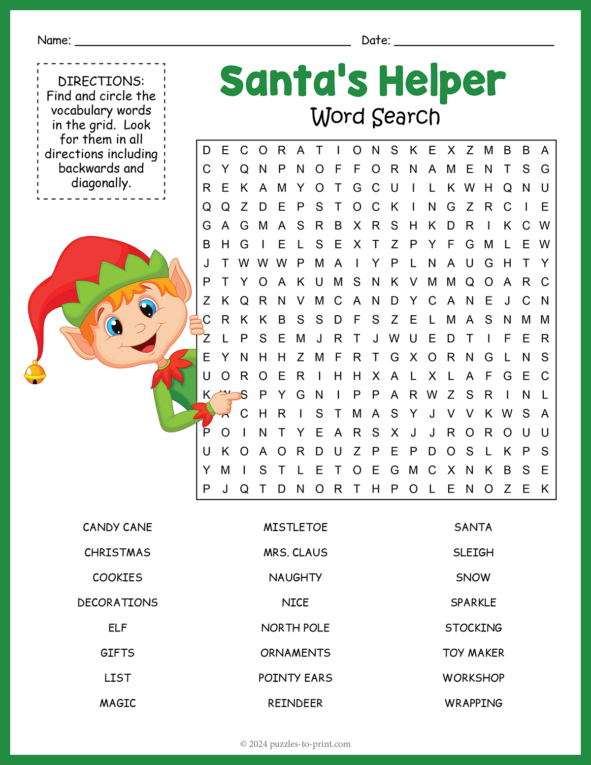 Elf Word Search with regard to Christmas Elf Word Search