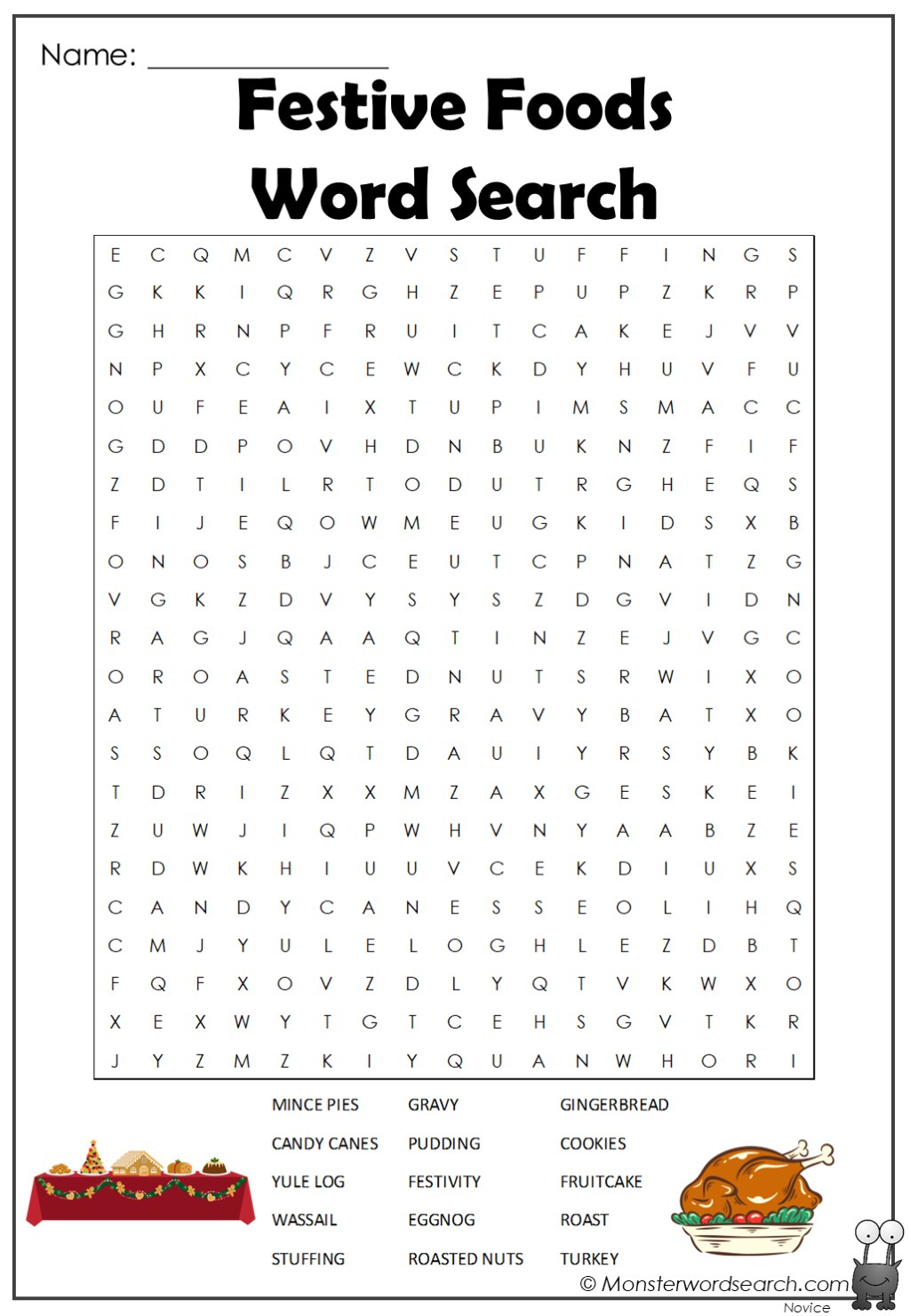 Festive Foods Word Search - Monster Word Search intended for Christmas Food Word Search Printable