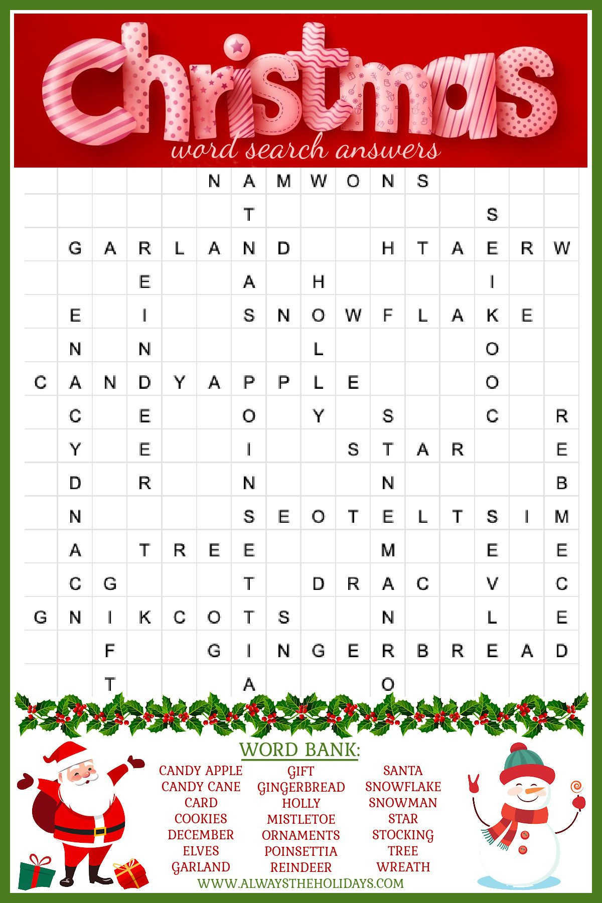 Free Christmas Word Search Printable - With Answer Key Included with Christmas Word Search With Answer Key