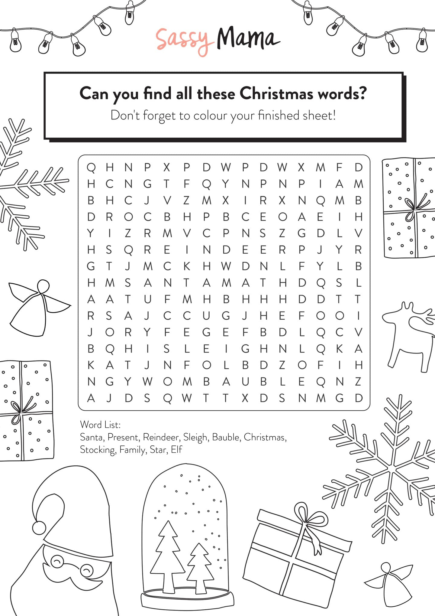 Free Downloadable: Christmas Word Search To Print And Colour inside Christmas Coloring Word Search