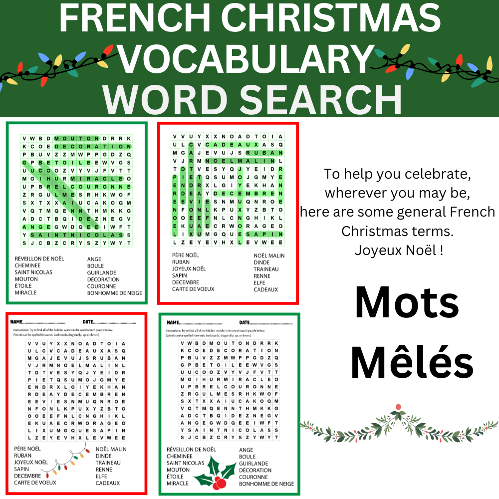 French Christmas Word Search.mots Cachés Français Sur Noël inside French Christmas Word Search