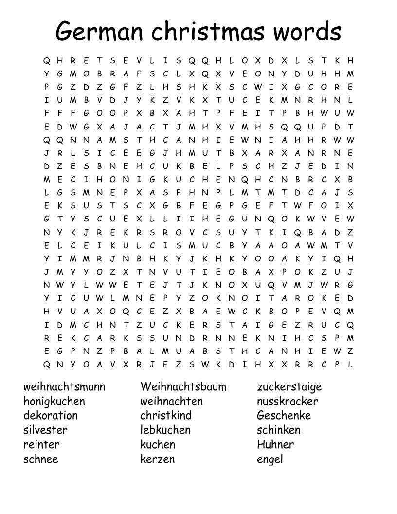 German Christmas Words Word Search - Wordmint intended for German Christmas Word Search