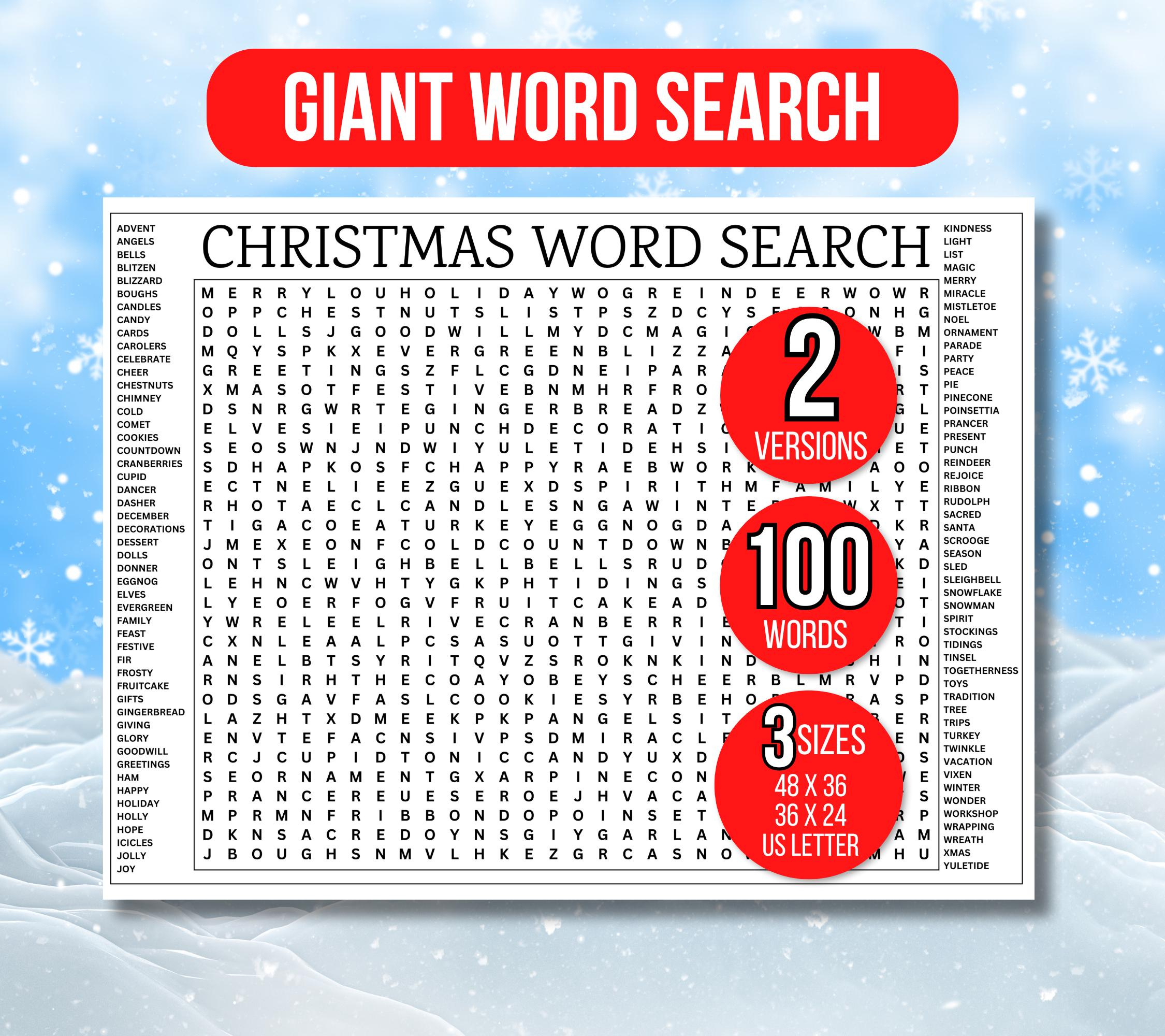 Giant Christmas Word Search - Etsy in Giant Christmas Word Search Poster