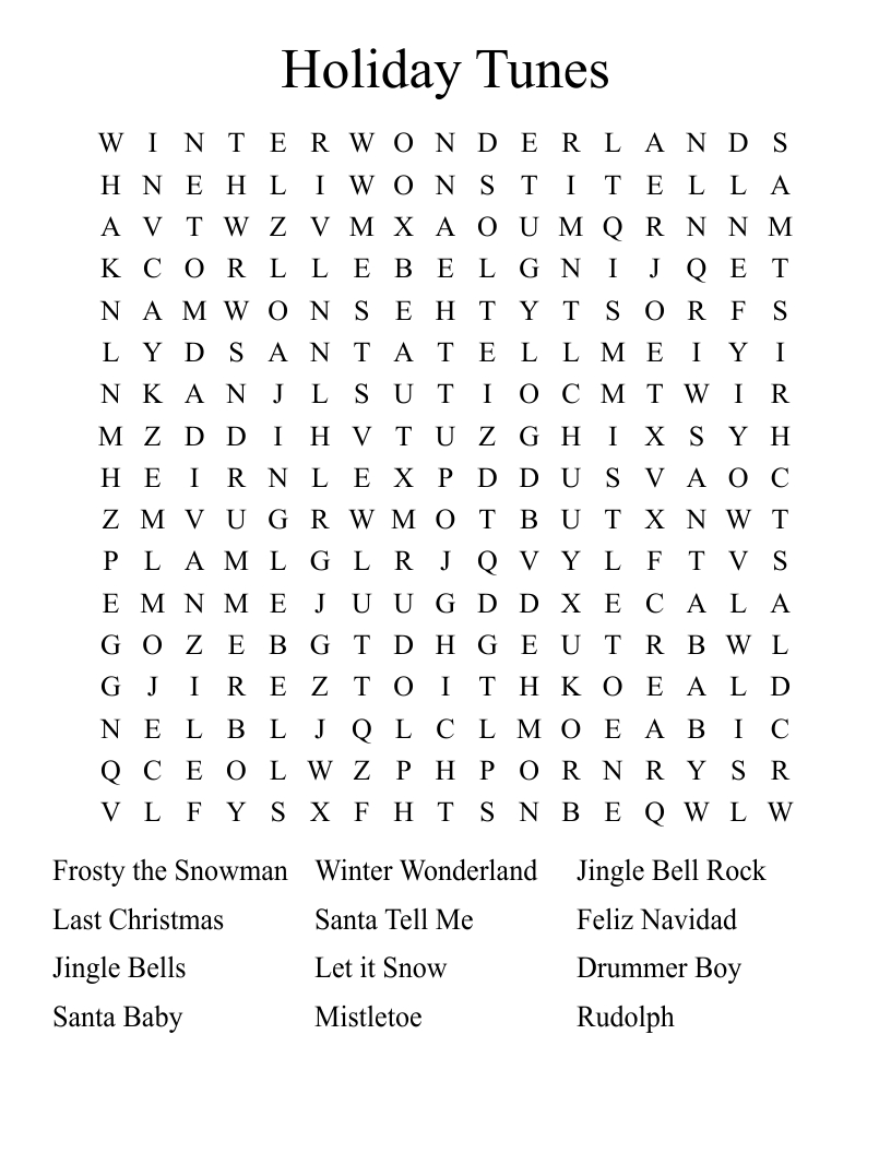Holiday Tunes Word Search - Wordmint with regard to Christmas Songs Word Search