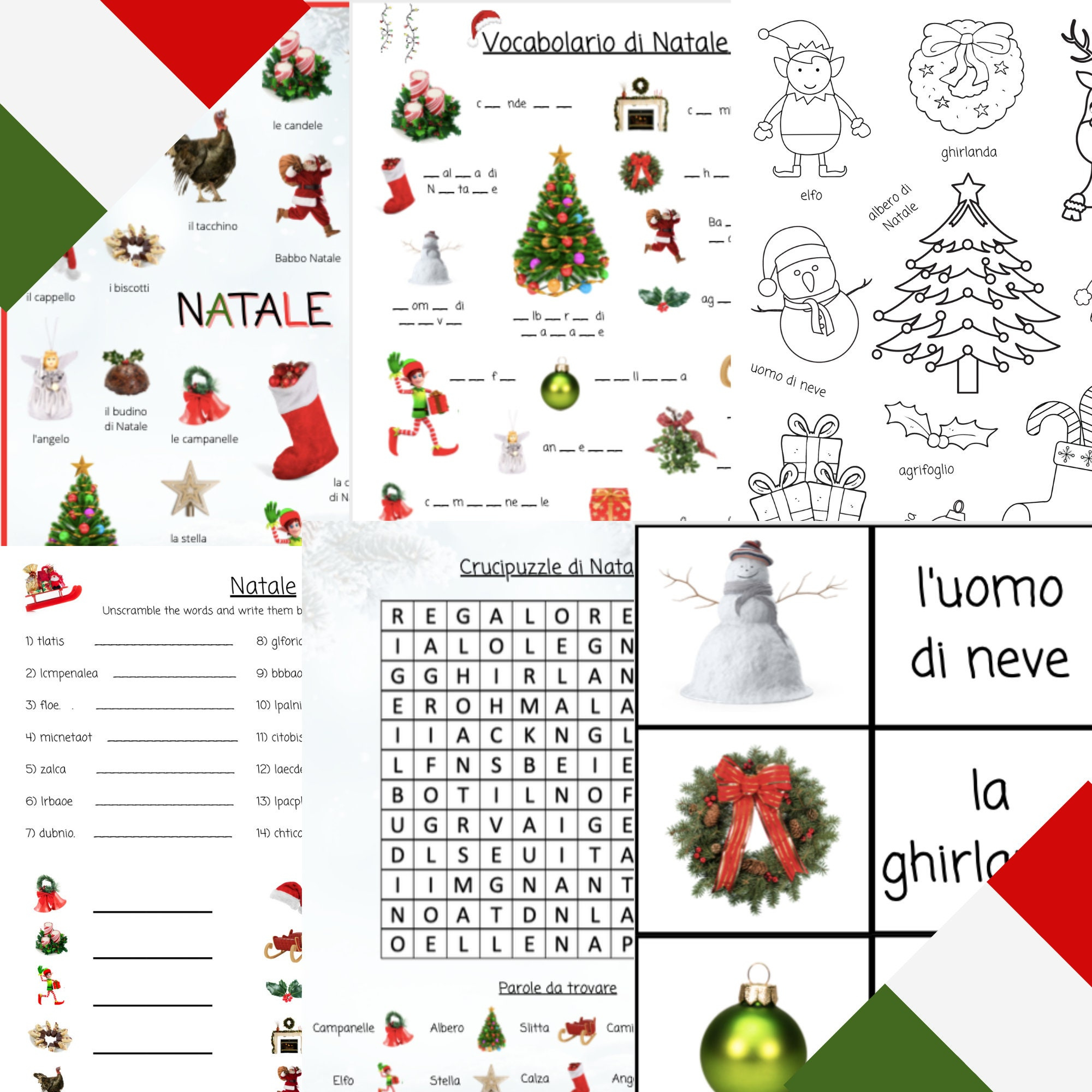 Italian Christmas Vocabulary Activities For Kids! Flashcards, Word for Italian Christmas Word Search