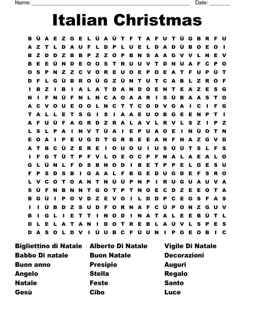 Italian Christmas Word Search - Wordmint intended for Italian Christmas Word Search
