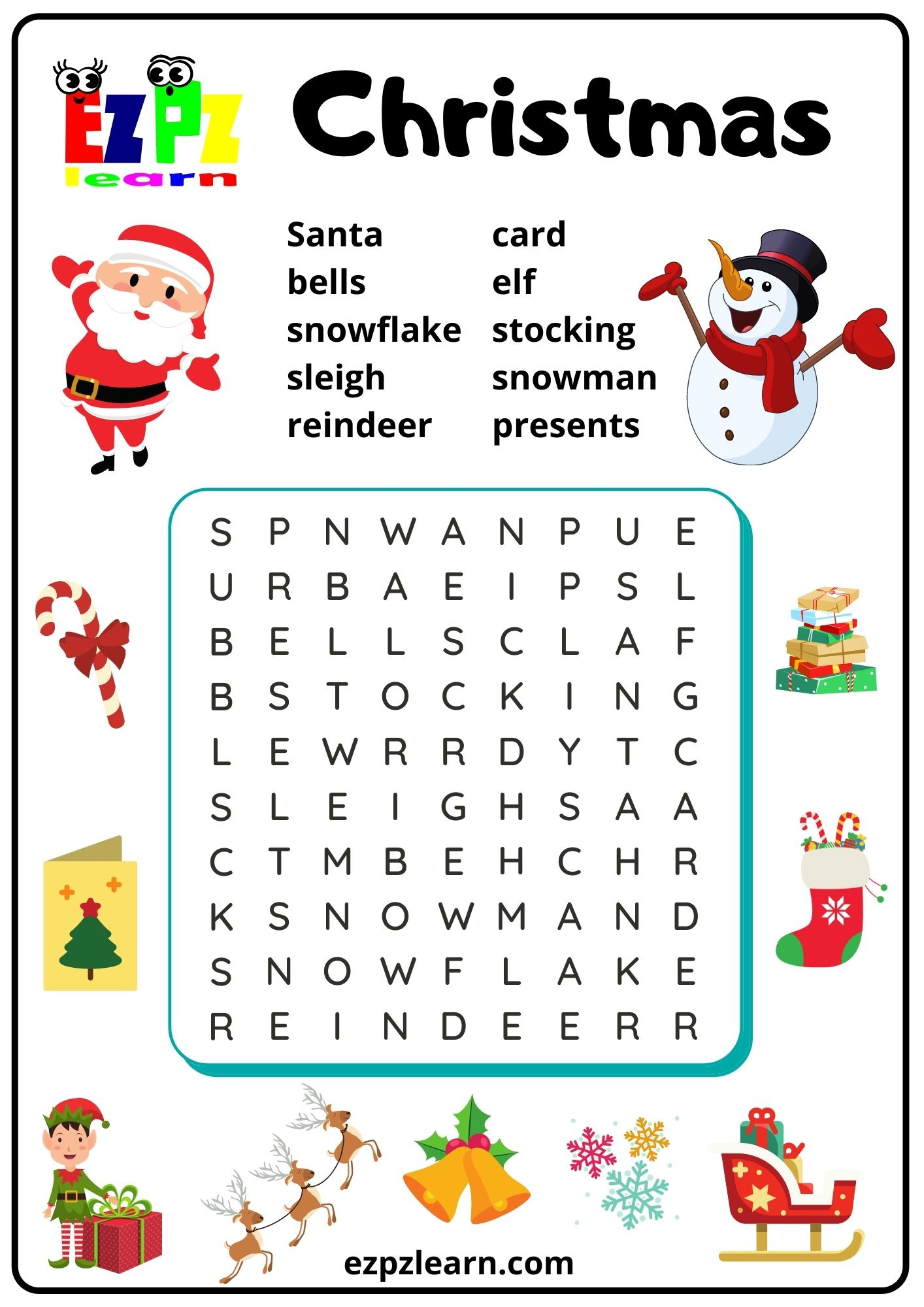 Kid'S Christmas Word Search For English Learners Free Pdf Download inside English Christmas Word Search