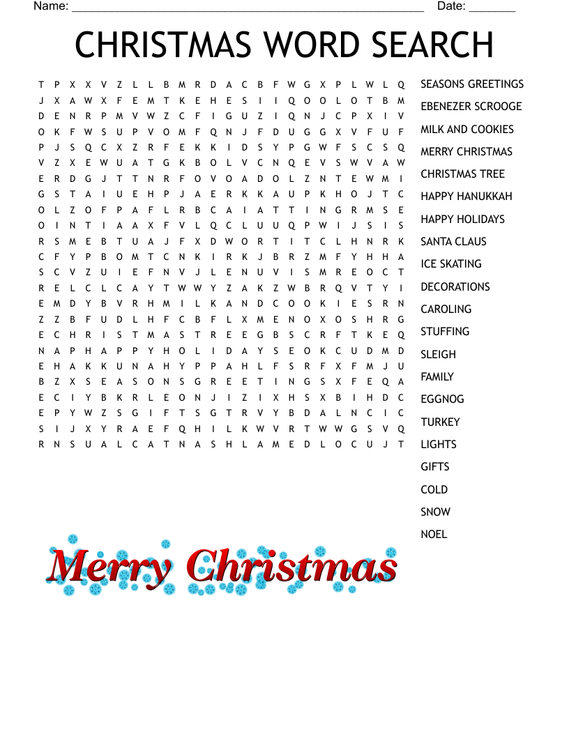 Merry Christmas Word Search - Wordmint with regard to Science Christmas Word Search