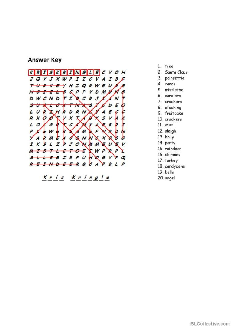 Merry Christmas Wordsearch: English Esl Worksheets Pdf & Doc with Merry Christmas Word Search Answer Key