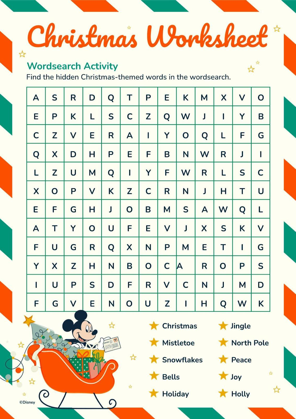 Mickey Mouse Word Search Christmas Worksheet Presentation in Disney Christmas Word Search
