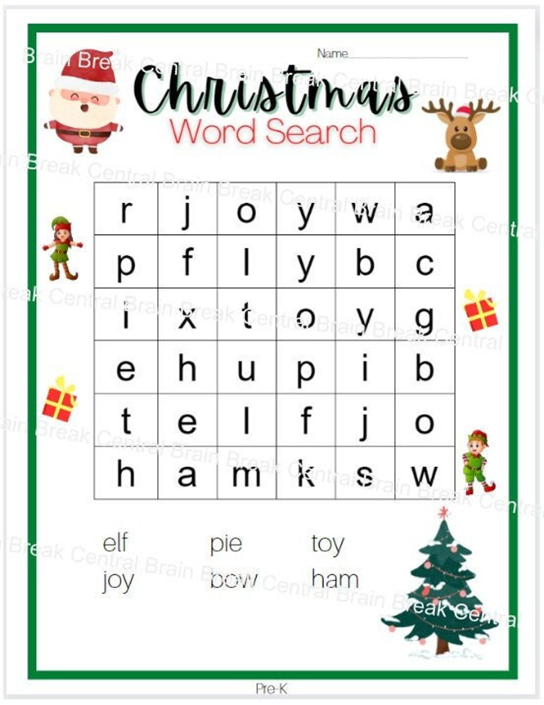 Pre-K Christmas Word Search With Answer Key, Printable - Etsy with regard to Christmas Word Search Preschool