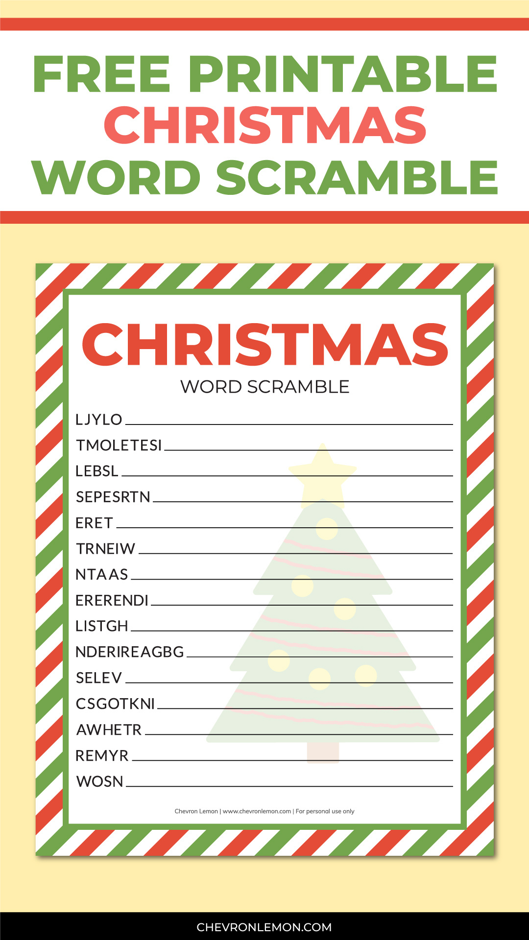 Printable Christmas Word Scramble - Chevron Lemon with regard to Christmas Word Search Scramble Word List