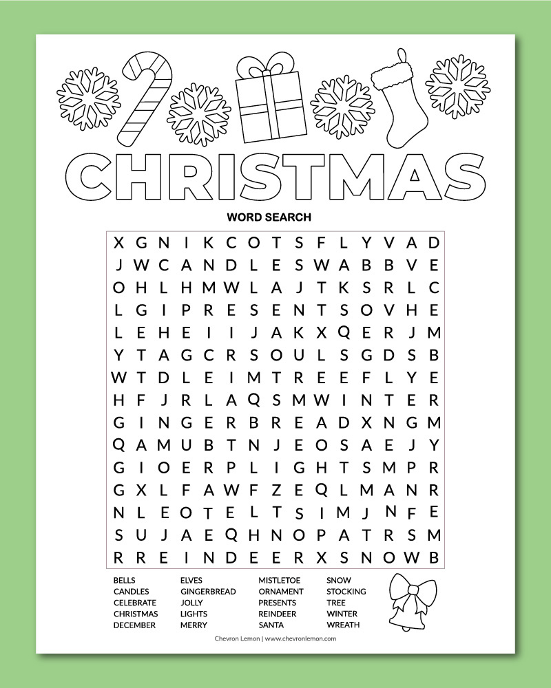 Printable Christmas Word Search - Chevron Lemon with regard to Word Search Puzzles Christmas Printable