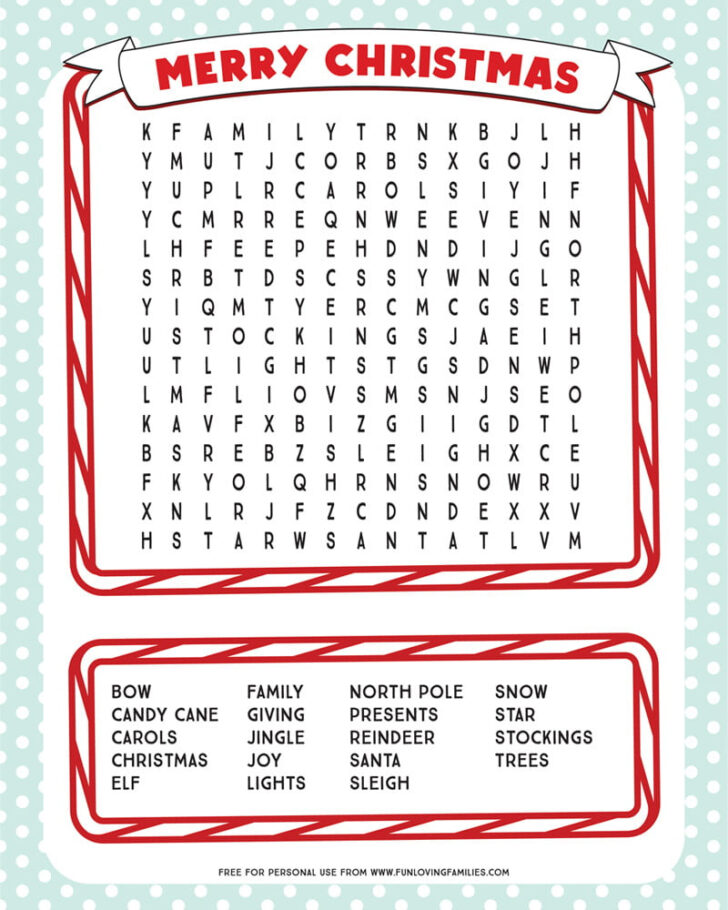 Free Christmas Word Search For Kids Printable